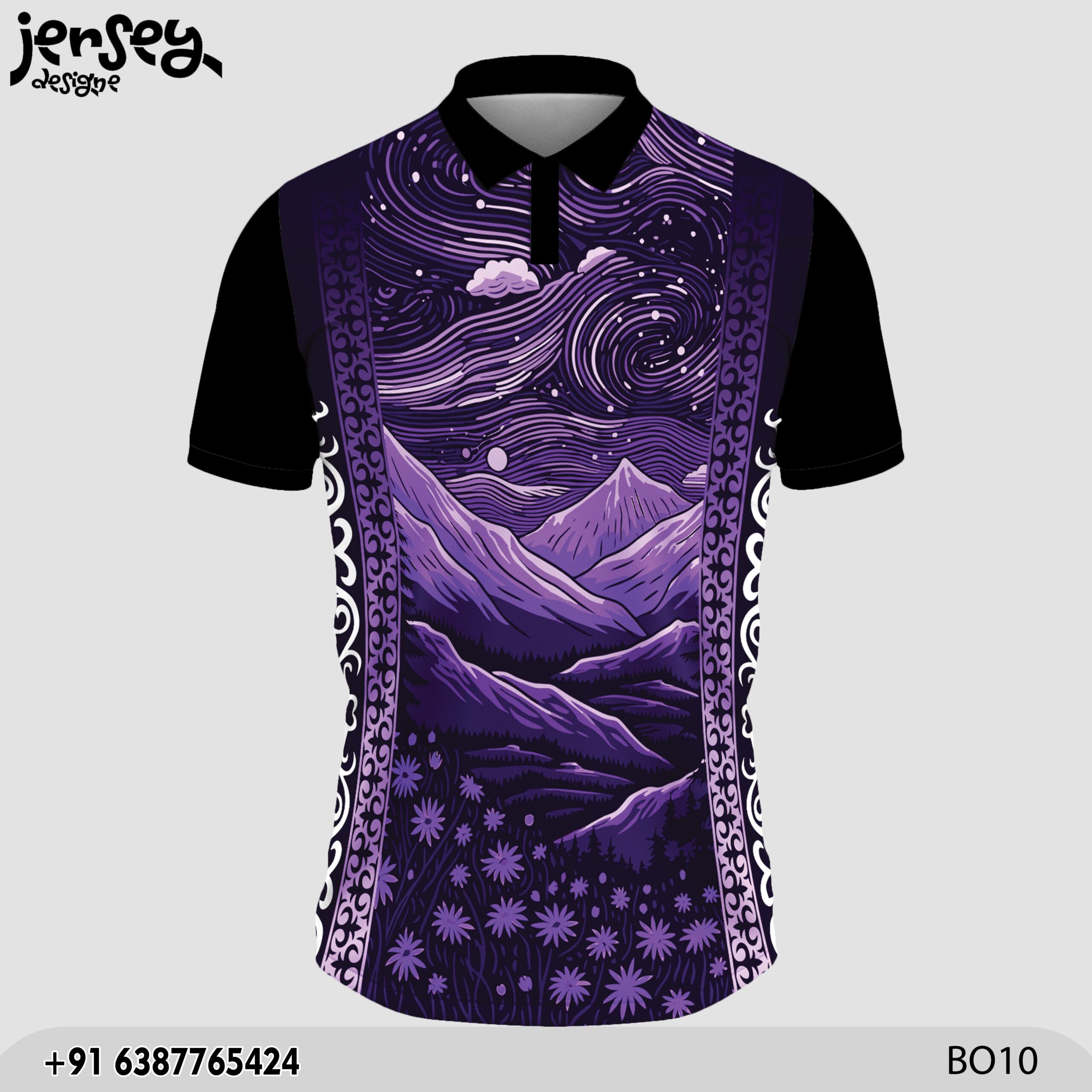 “Purple Mountain Night Cricket Jersey Design – Dreamy Galaxy Style Design” 1 cricket jersey design