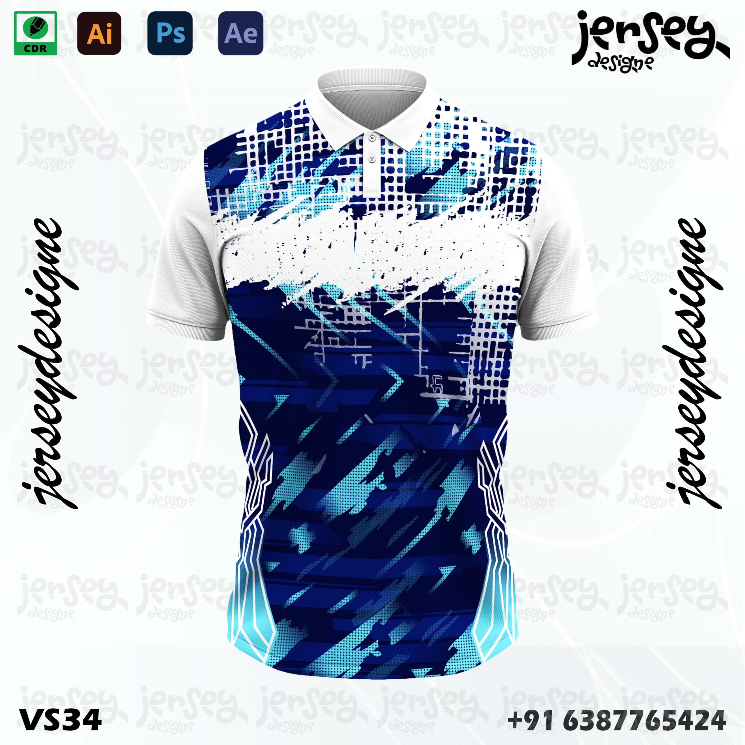 Cricket Jersey Design Blue Mix Shape and Abstracts 1 cricket jersey design