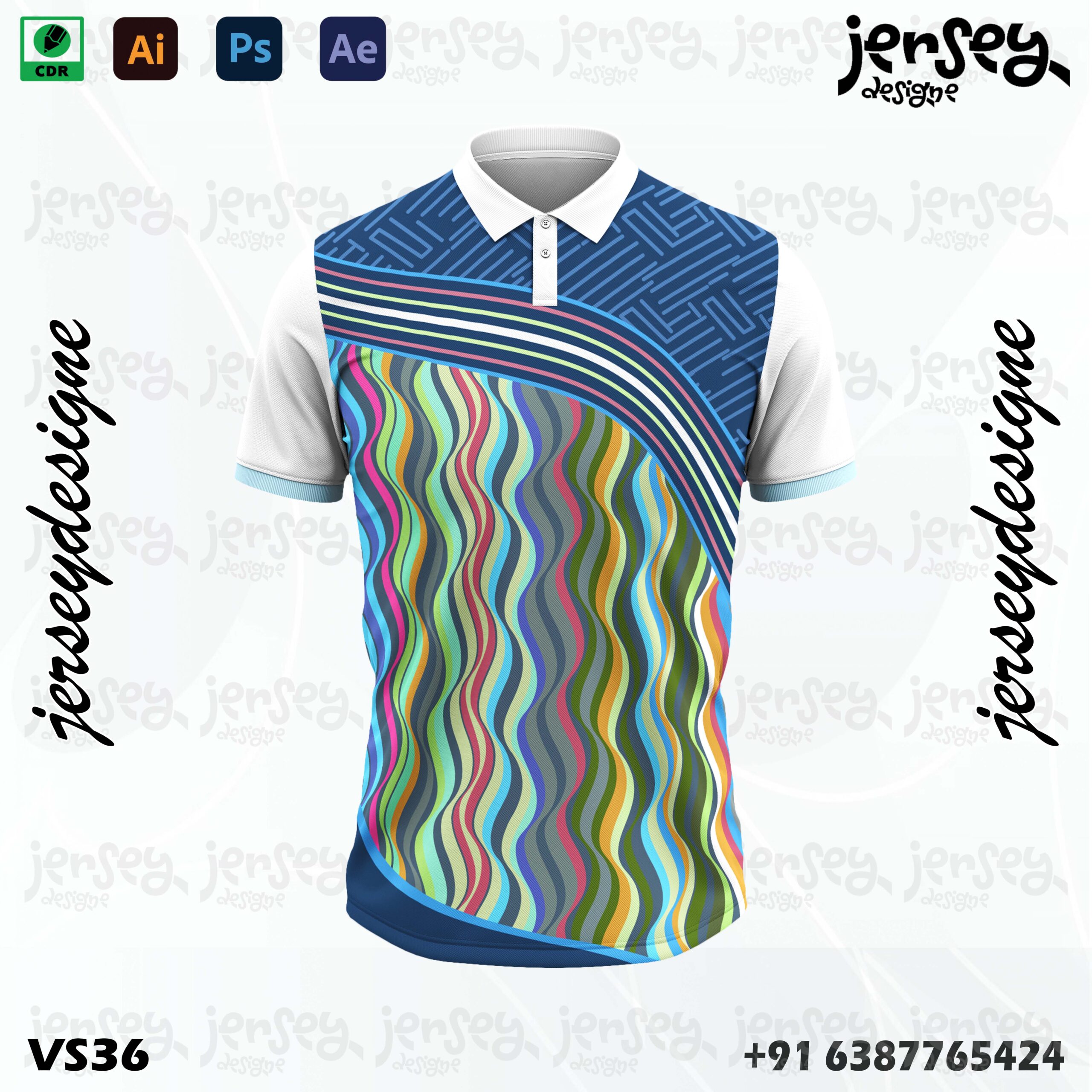 Cricket Jersey Design Blue Link Zig Zag Shapes 1 cricket jersey design