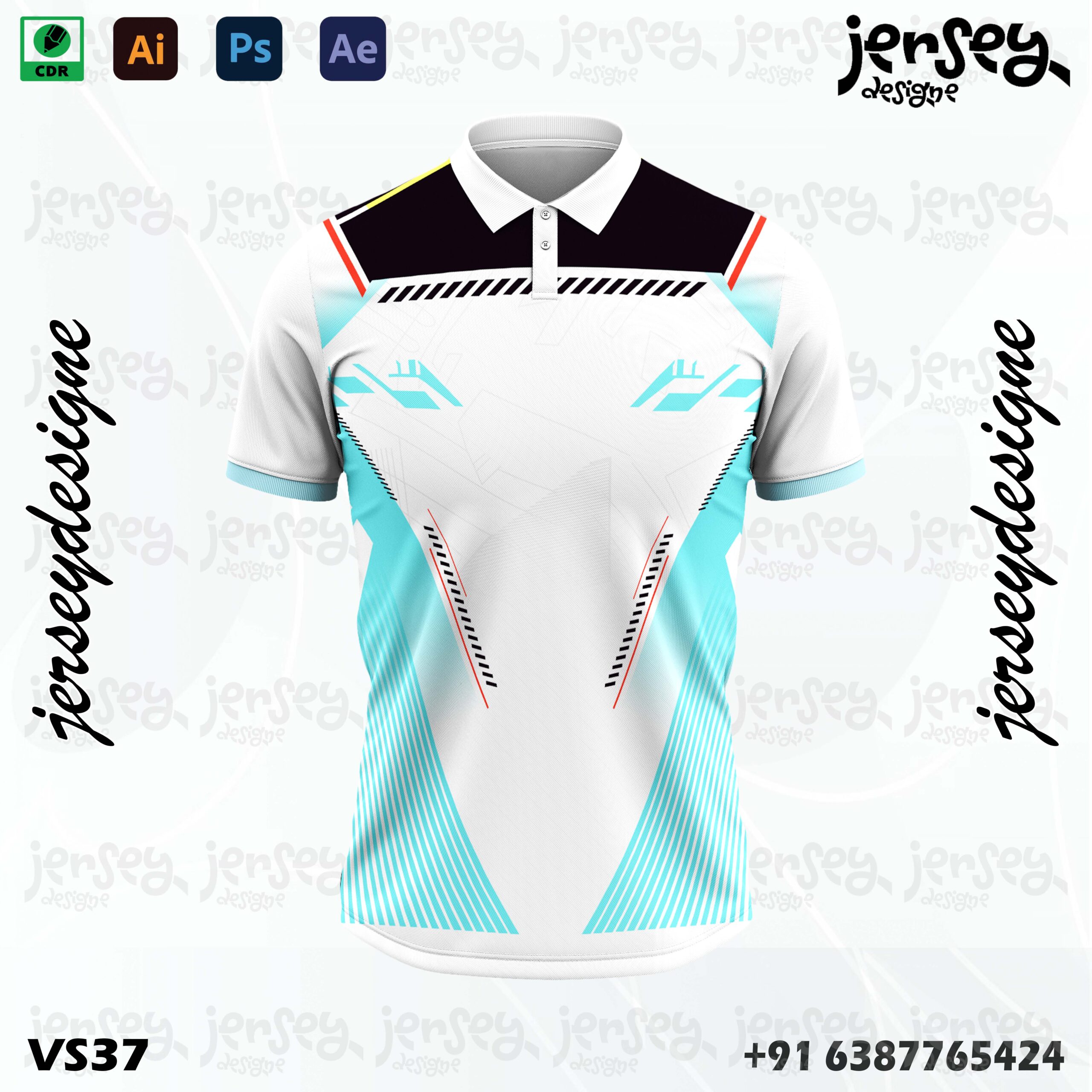 Cricket Jersey Design White and Black Pattern Shapes 1 cricket jersey design